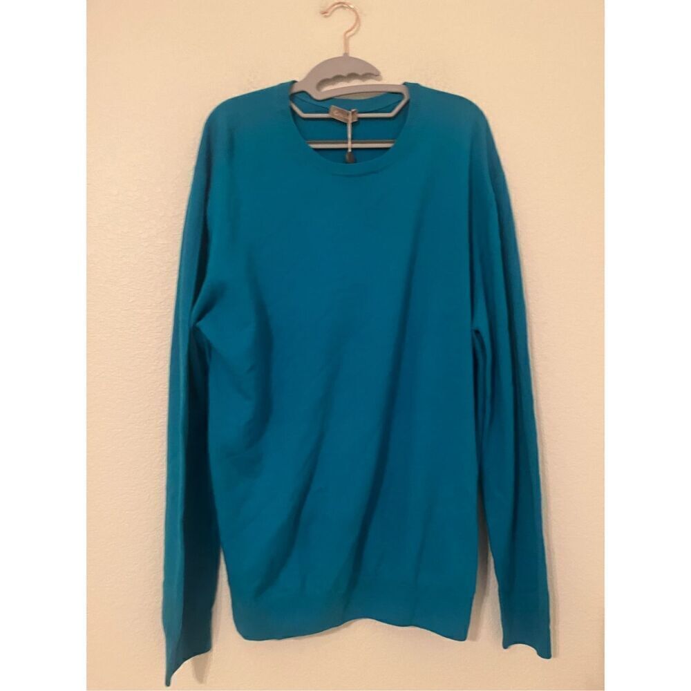CRUCIANI SWEATER CREWNECK WOOL SIZE LARGE TEAL BLUE NWT NEW - Picture 3 of 8